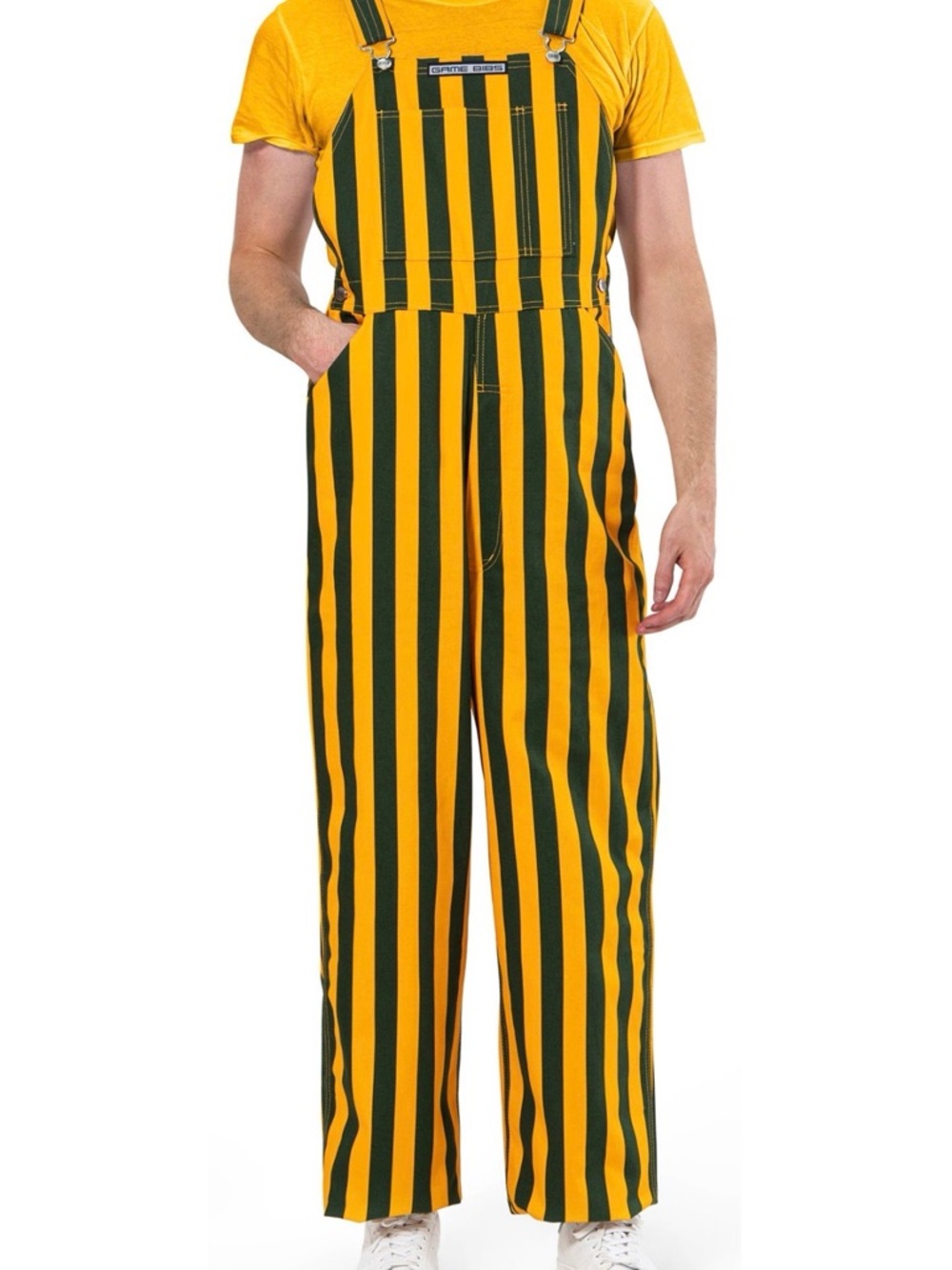 Game Bibs, Striped Yellow & Green Overalls - perfect for Packers or Oregon fans